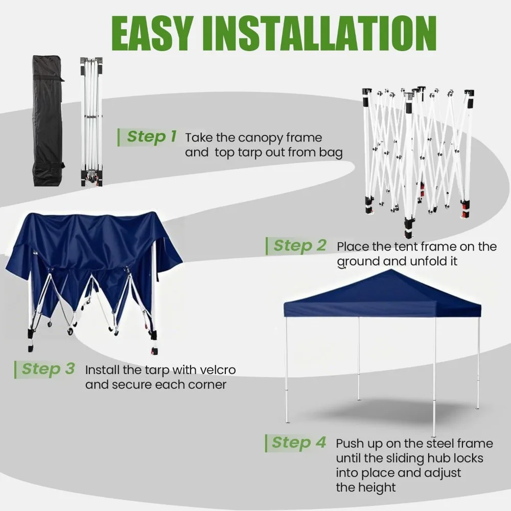 خيمة بمظلة منبثقة مقاس 10 × 10 شديدة التحمل مع حقيبة حمل للمأوى الشمسي في الهواء الطلق، مثالية للحفلات والمناسبات والتخييم