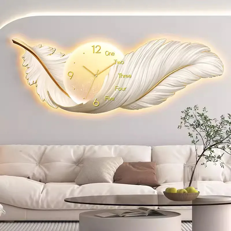 

TieHo, Creative 3D LED Wall Clock, Feather Decoration, Nordic Mute Watch, Remote Control LED Lighting, Home Decor, MDF Wall Art