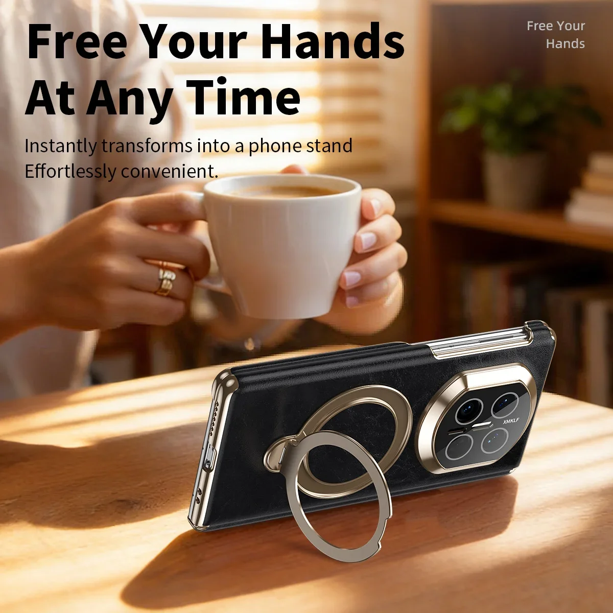 Advanced Oil Wax Texture Leather Phone Case, For Huawei Mate X7 X6 X5 Central Hinge All Inclusive Lens Protection Bracket Cover view 5
