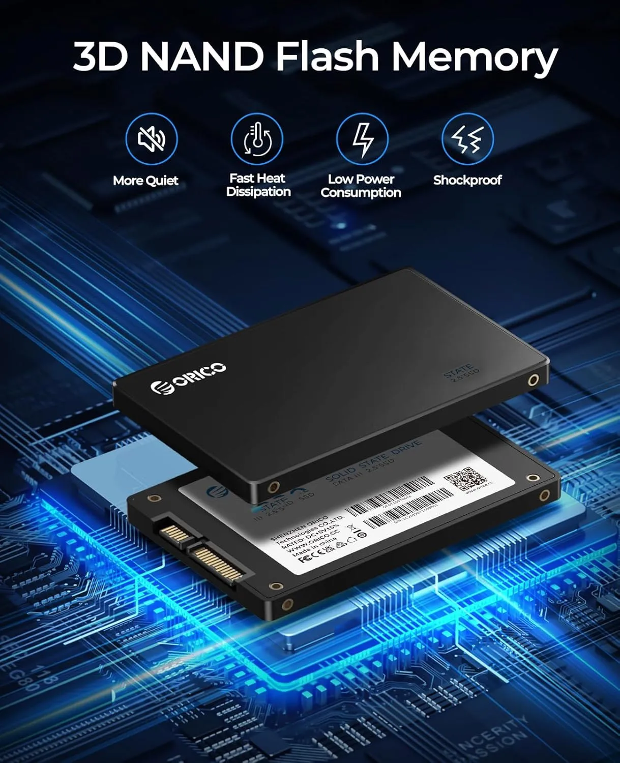 ORICO 1TB SATA SSD 2.5 Inch Internal Solid State Drive, Read Speed up to 500MB/s, SATA III 6Gbps for Desktop Laptop NAS DIY