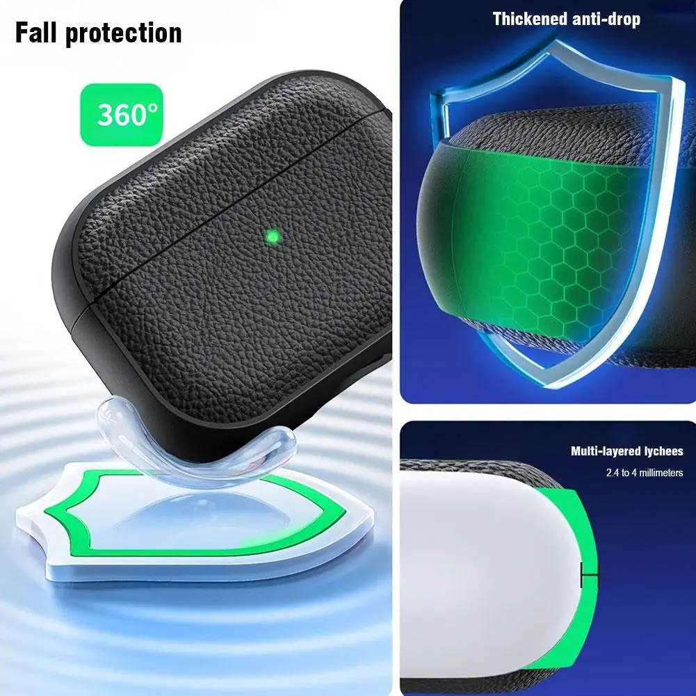 Earphone Case For Airpods Pro3 Hook Strap Headphone Cover Case Luxury Lychee Leather Business For AirPods Pro 3 Cases Shell 2025