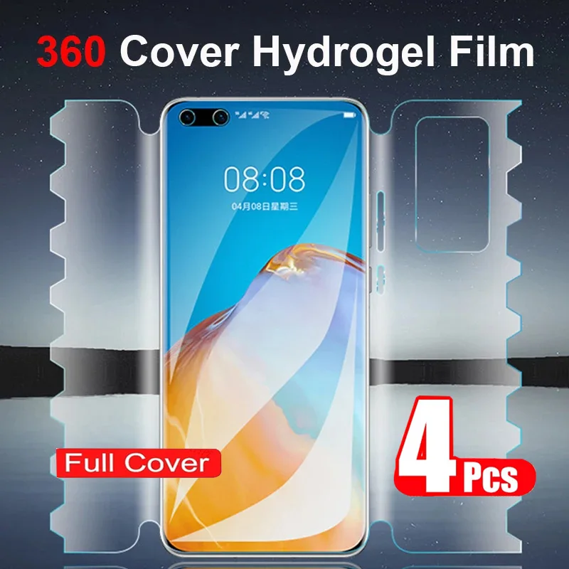 4PCS 360 Hydrogel Film For Huawei P40 P30 P50 P60 Pro Full Cover Soft HD Screen Protector For Huawei P60 Pro Front Back Film