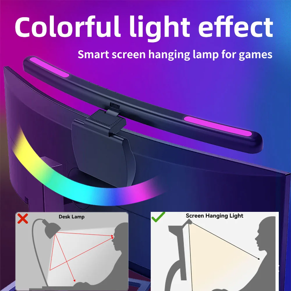 

USB Stepless Dimming Table Desk Lamp Screen Hanging Light Curved Screen Monitor Light Bar RGB Atmosphere Light Monitor Lighting