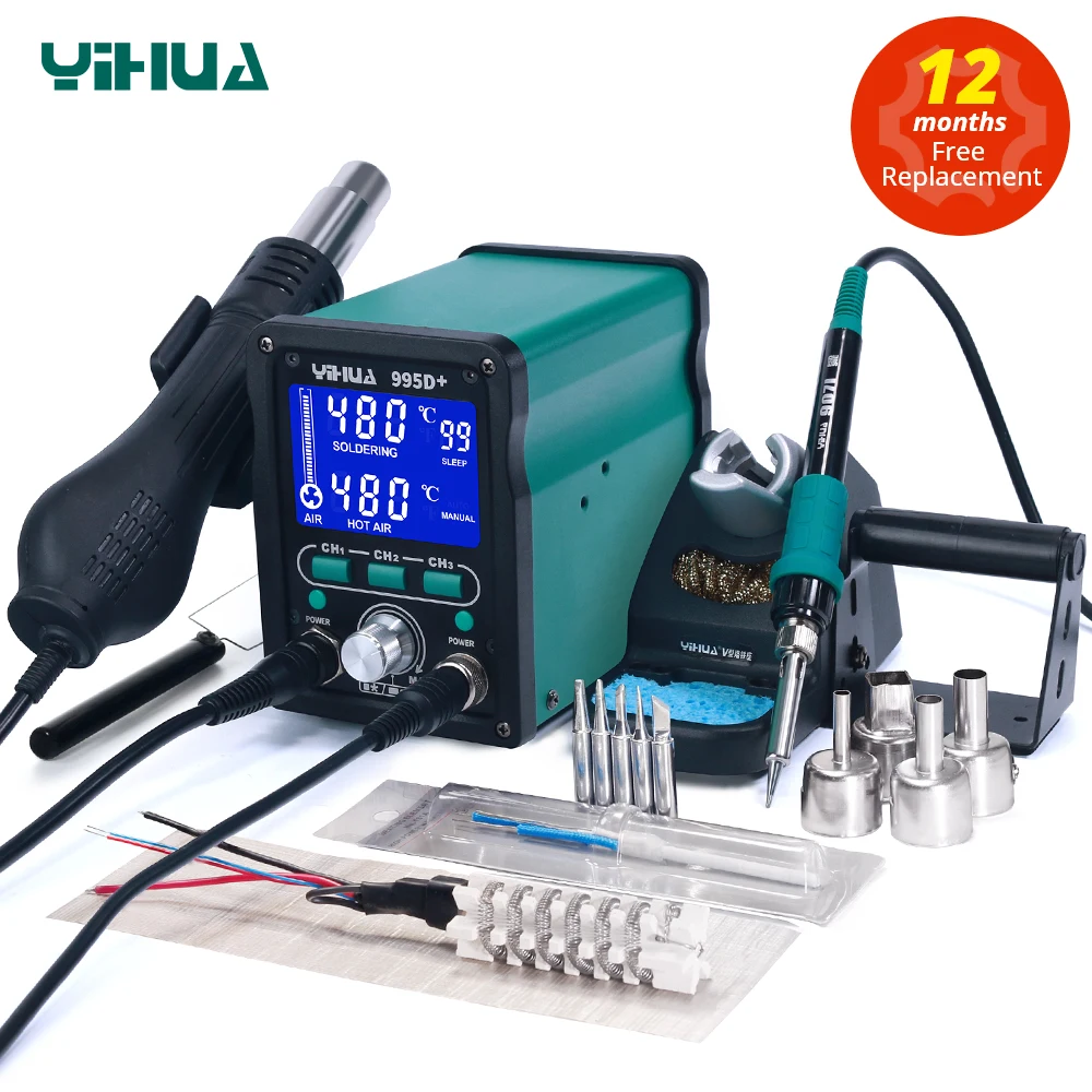 

YIHUA 995D+SMD Soldering Station With Pluggable Hot Air Gun Soldering iron BGA Rework Station Phone Repair Welding Station