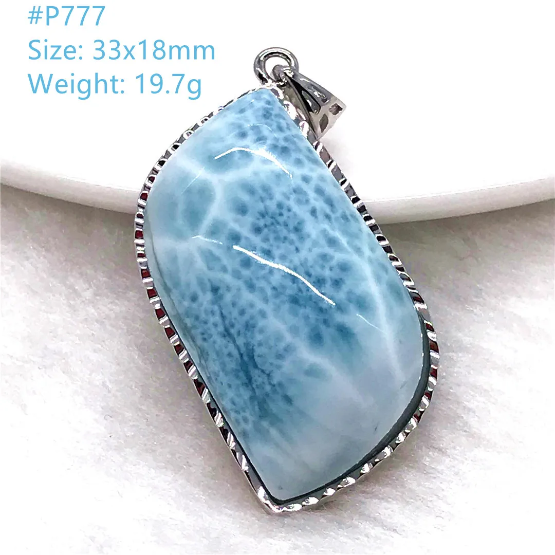 Top Natural Blue Larimar Silver Pendant For Women Man Luck Gift Crystal Beads Dominica Water Drop Heart Pattern Gemstone AAAAA