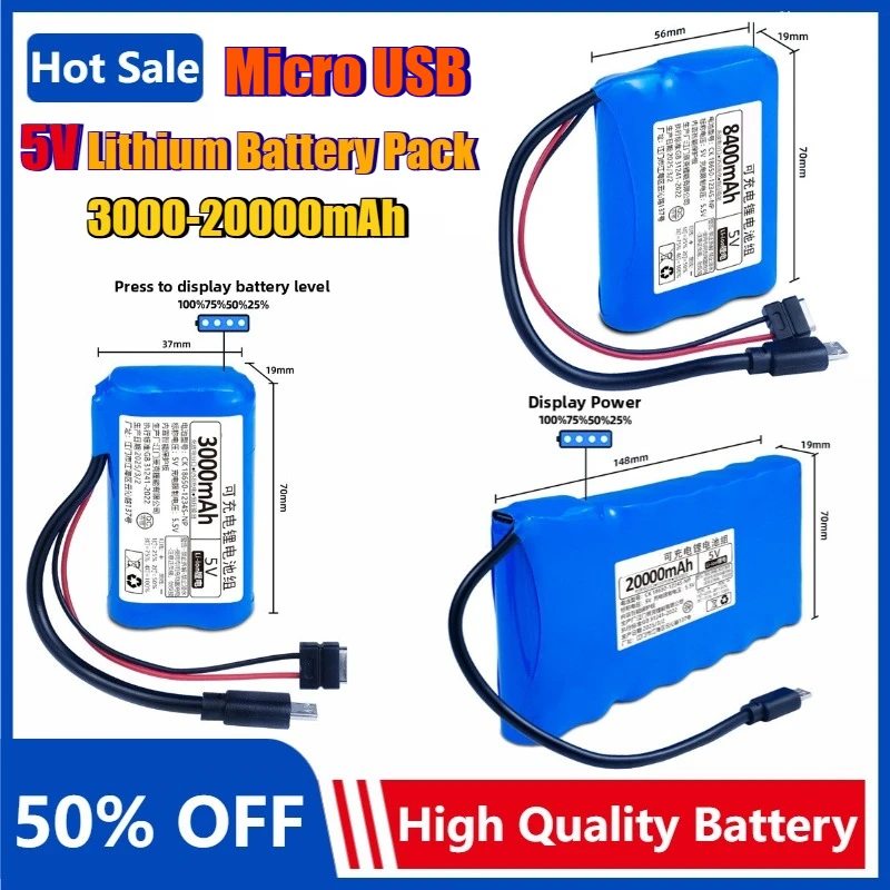

Micro USB Output 5V Lithium Battery Pack 18650 for Mini Speaker USB Fan WiFi Bluetooth Monitor LED Light Rechargeable Battery
