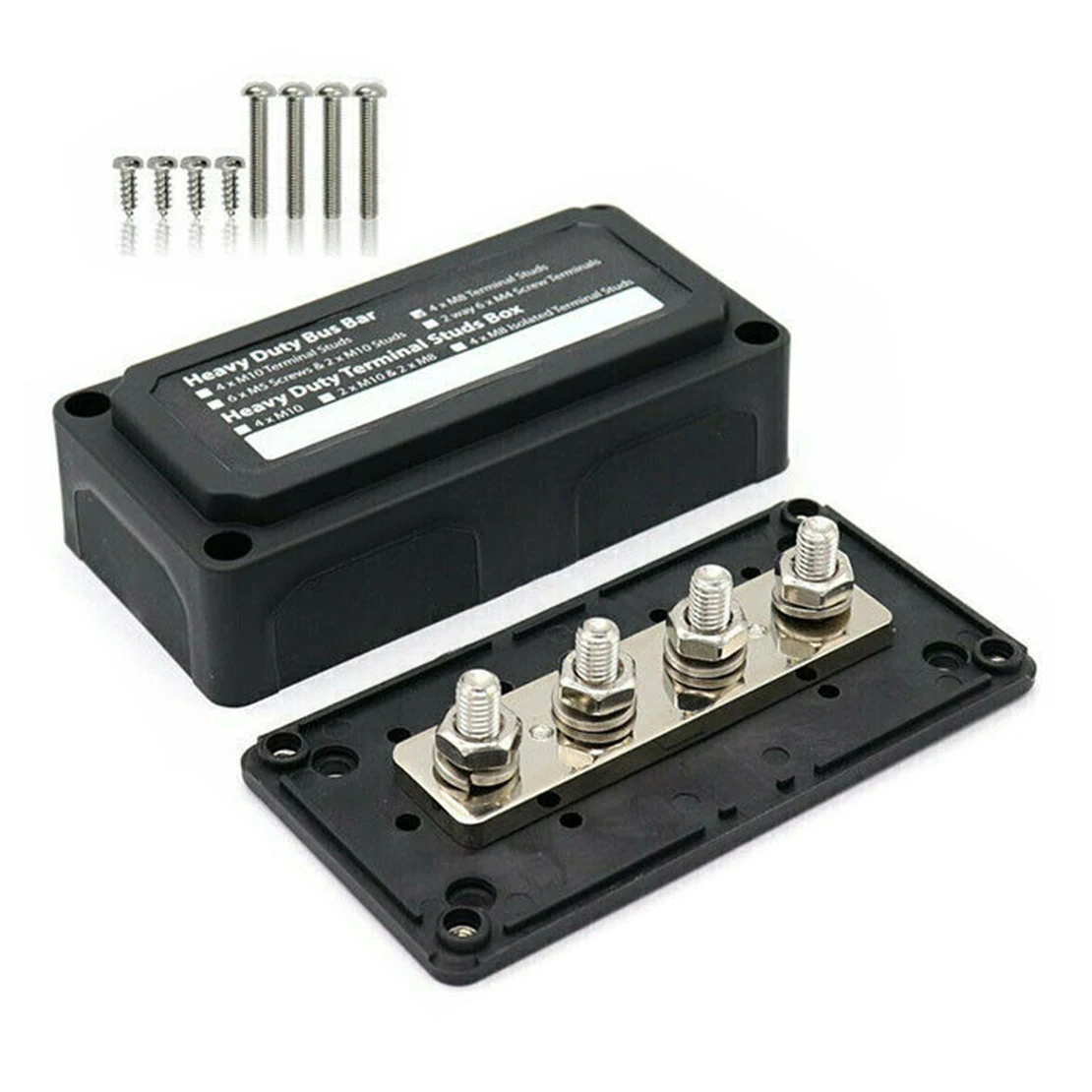 12-48V 300A M8 Studs Bus Bar Power Distribution Box Terminal Block Black Universal for Car Trucks RV Marine Boat