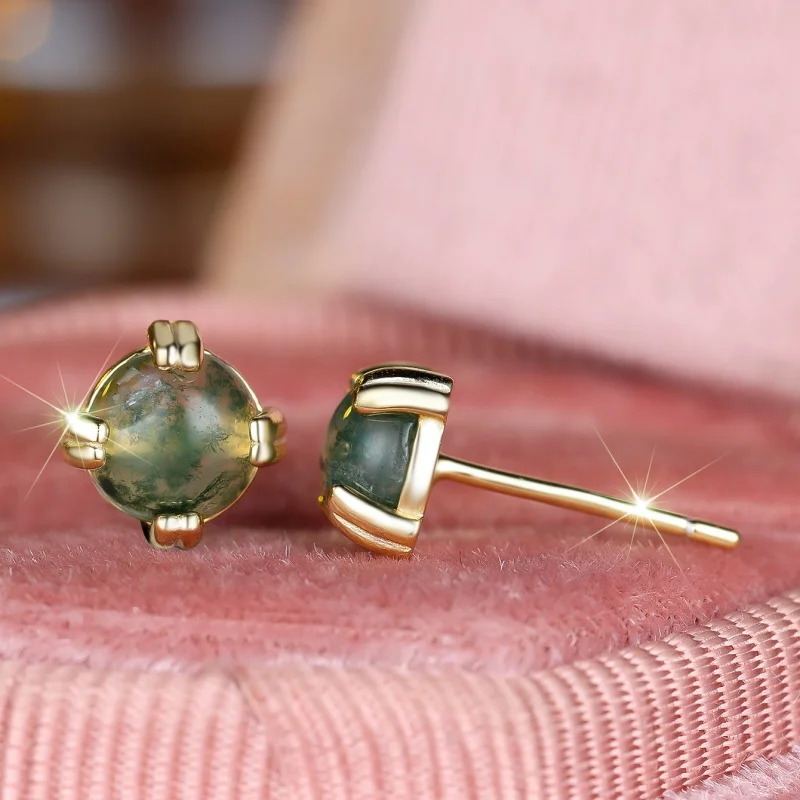 Pendientes Pequeños y Delicados de Ágata Adzuki con Estilo Palaciego Retro, Antialérgicos y Resistentes a la Decoloración, con Diseño Simple de Hierba Acuática