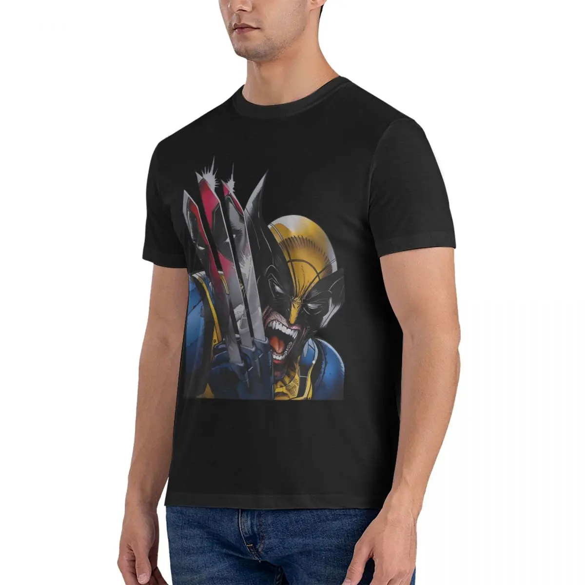 Funny Reflection In Wolverine's Claws T-Shirts Men Crew Neck Cotton T Shirt Marvel Deadpool & Wolverine Short Sleeve Tees