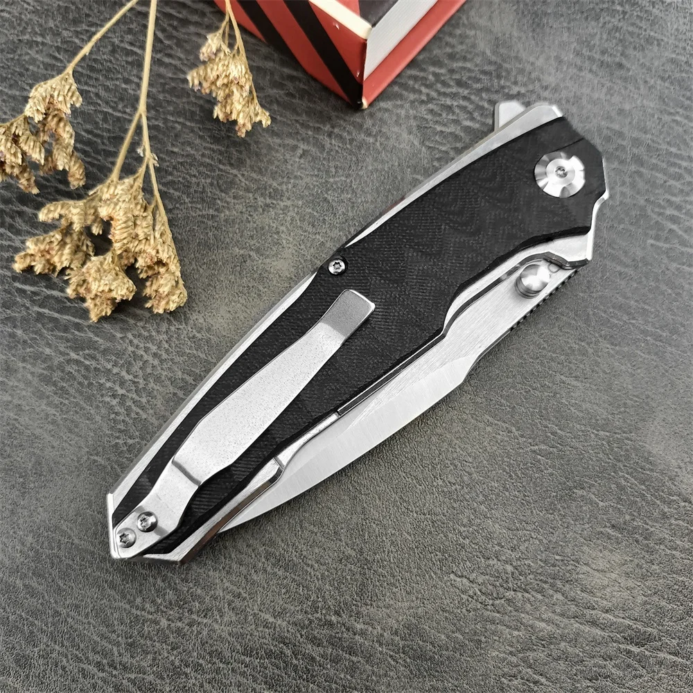 Outdoor Pocket Bearing D2 Steel Blade Flipper Folding Knife Black G10 Handles Tactical Survival Knives Camping Hunting EDC Tool