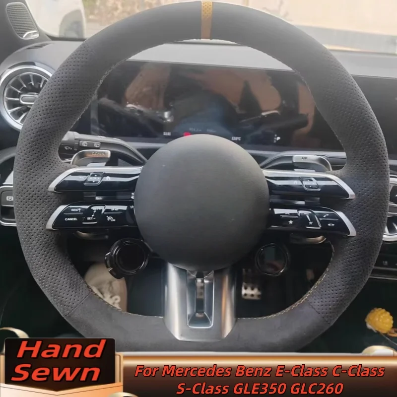 

Genuine Leather Hand-Sewn Steering Wheel Cover For Mercedes Benz E-Class C-Class S-Class GLE350 GLC260 Anti-Slip Breathable Auto