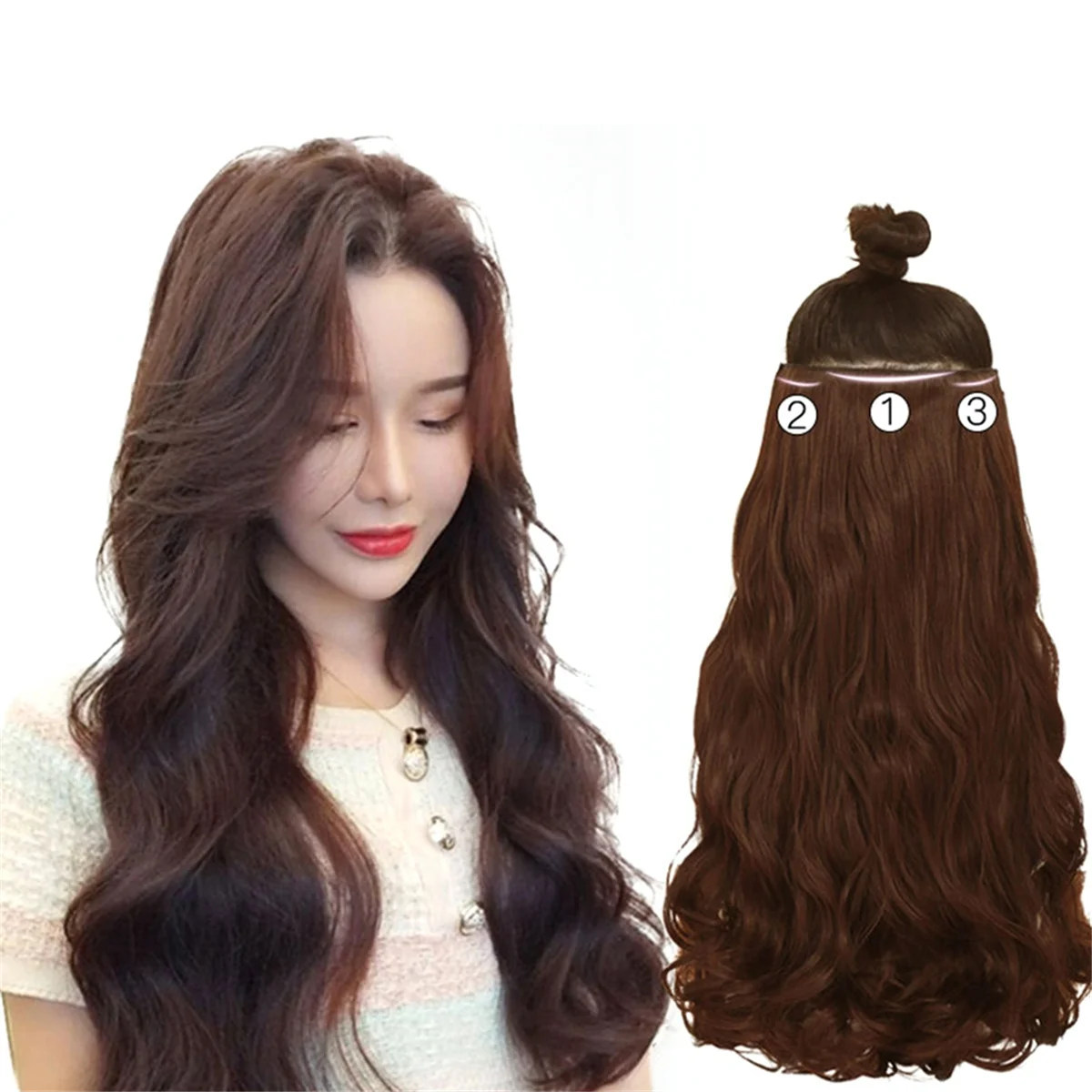 AT53 55cm Thickened Three-Piece Wig Set Large Wavy Long Curly Wig High Temperature Hair Wire Wig Natural Black Long Wavy Roll