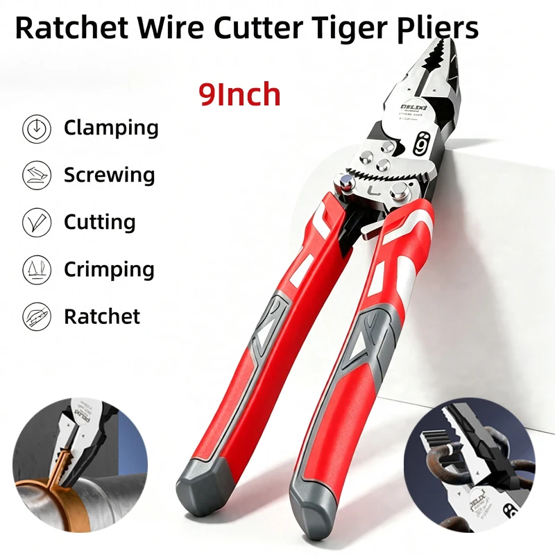 9inch Ratchet Industrial Grade Wire Cutter Tiger Pliers Multi-functional Special Wire Pliers for Electricians High Hardness