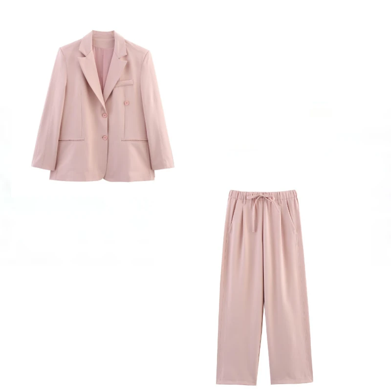 

ZBZA Women Commuter Blazer Trousers Set Lapel Long Sleeve Single Breasted Jacket Lace-up Straight-leg Pants Spring New Chic Suit