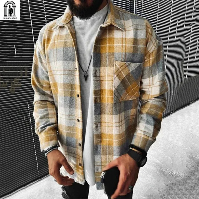 Men's Plaid Flannel Shirt Jacket Thick Woolen Button Down Shirts Casual Overshirt Coat For Men Fall Winter Multi Colors