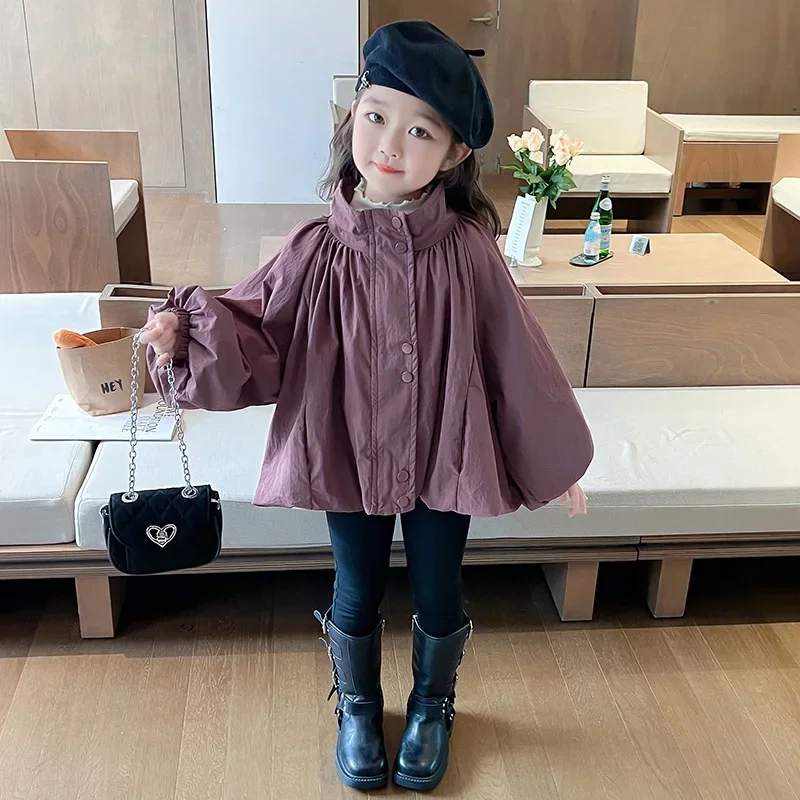 Girls Coat Korean Style Hardshell Children Spring Autumn Baby Girls Lantern Sleeve Loose Jacket Girls Fashion Autumn Clothes