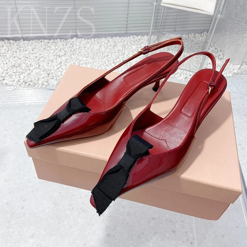 

Summer New Pointed Toe Butterfly-Knot Decor High Heel Sandals Woman Patent Leather Banquet Elegant Fashion Party Women's Pumps