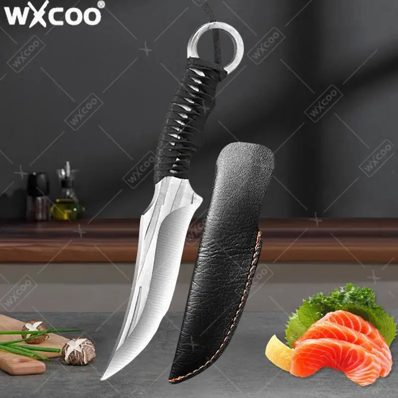 WXCOO Multifunctional kitchen knife with sheath Forged Thickness Blade Handmade Butcher Knife BBQ Meat Cutting Fruit Knife