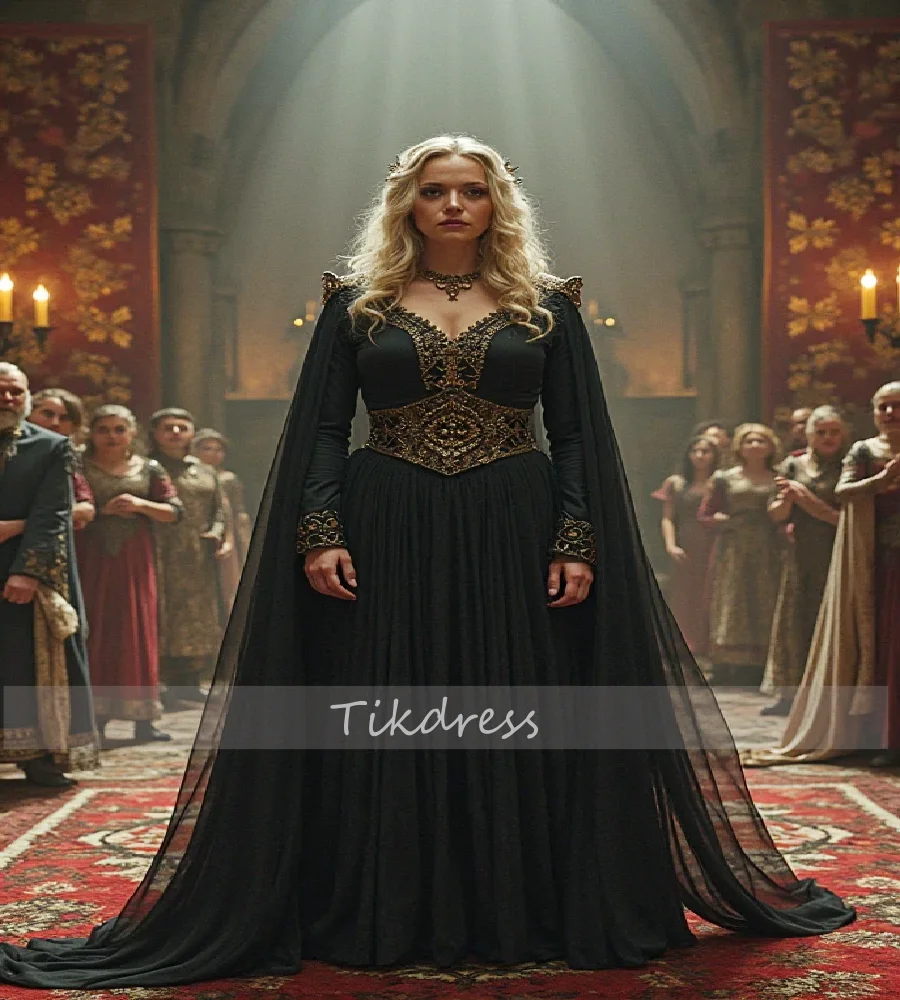 

Элегантное черное рыцарское вечернее платье с накидкой на рукавах, средневековое платье больших размеров для выпускного вечера, костюм на Хэллоуин, официальная вечеринка по индивидуальному заказу