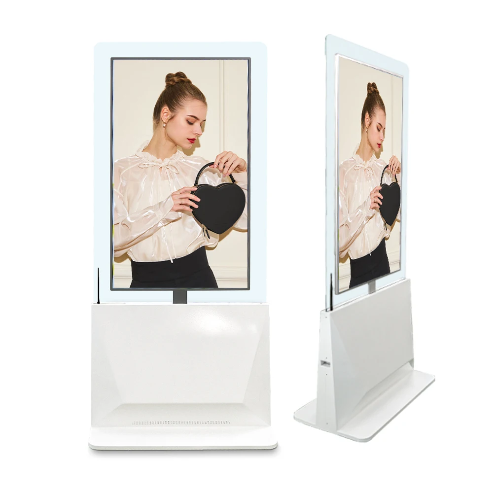 

Transparent LCD Dual Screen Panel 43 Inch Floor Stand Tempered Glass Frame High Brightness Advers Display Digital Signage Kiosk