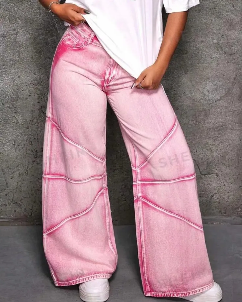 Y2K Amerikanische Modische Retro Jeans Herbst Teen Mädchen Hohe Taille Straße Dopamin Dressing Gerade Breite Bein Casual Hosen