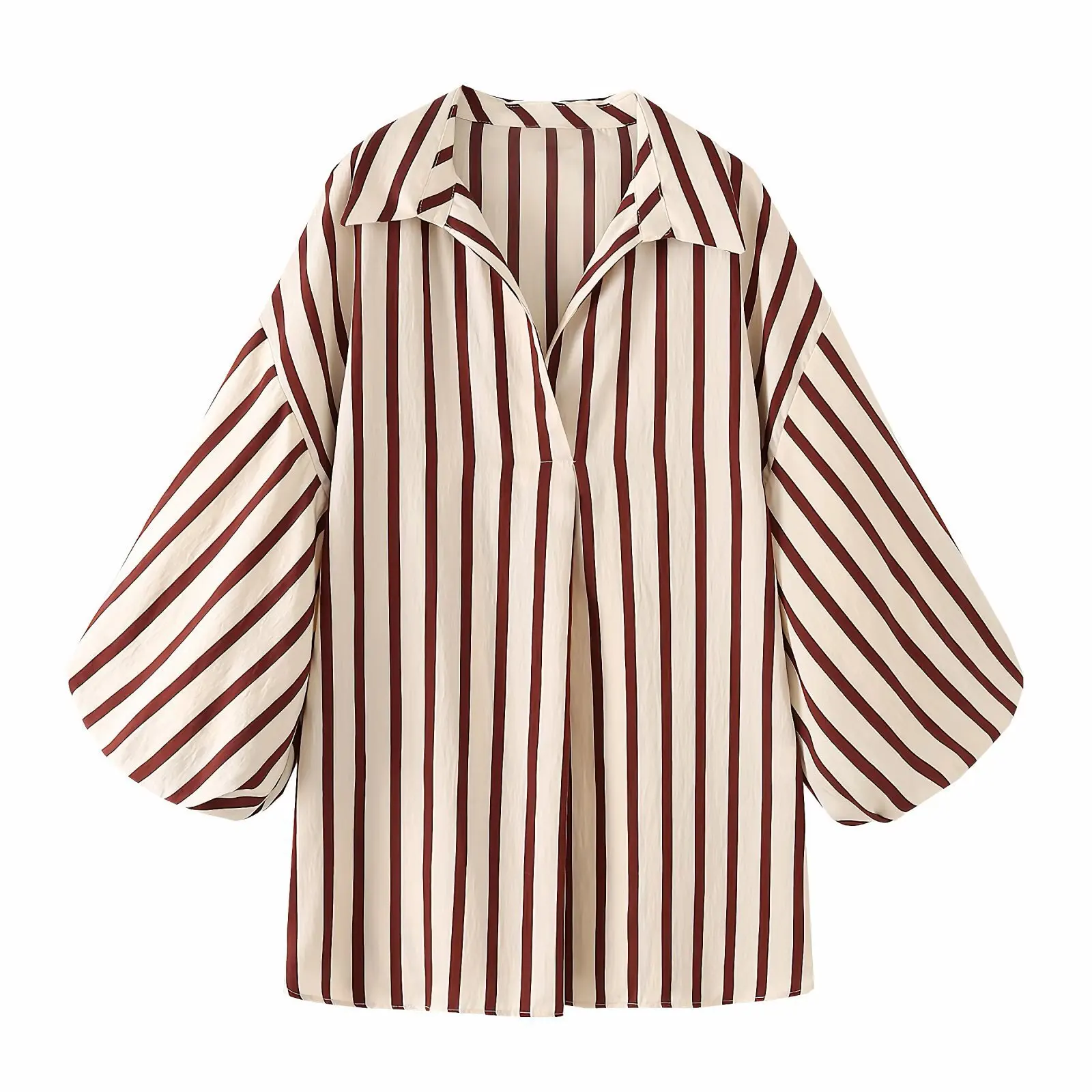 Women's Fashionable Simple Versatile Loose Striped Shirt C7T3