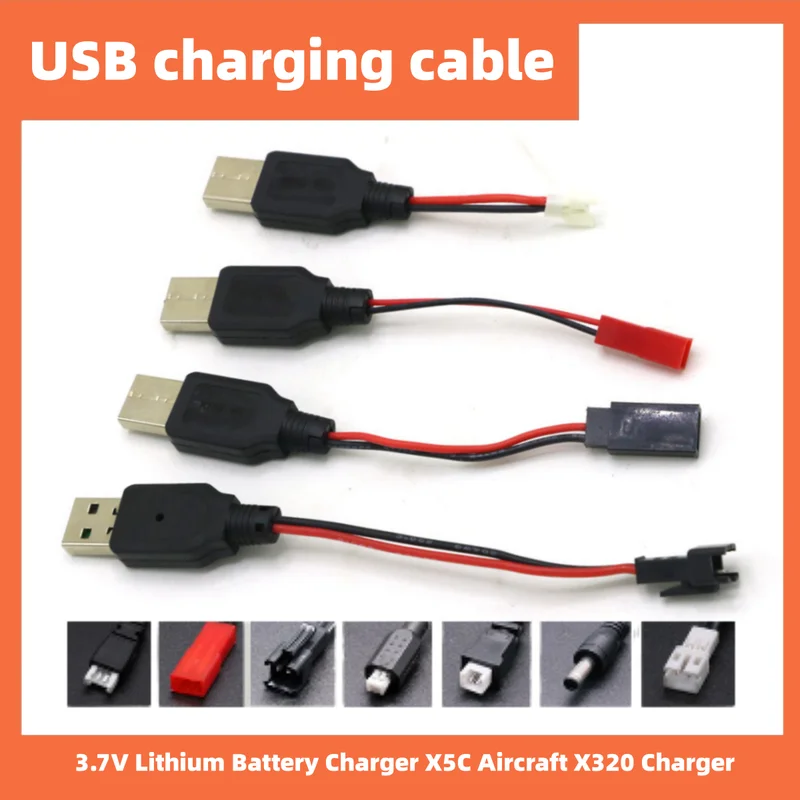 Rc Usb Charging 3.7v Lithium Battery Charger Cable Usb To Jst /sm / Futaba Plug For 3rc Drone Quadcopter Cable X5c Aircraft X320