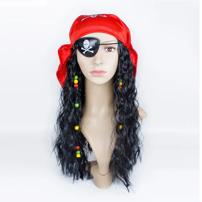 Volwassen Kapitein Piraat Rode Cap Zwarte Pruik voor Jack Sparrow Hoeden met Haar Halloween Cosplay Kostuum Props Accessoires