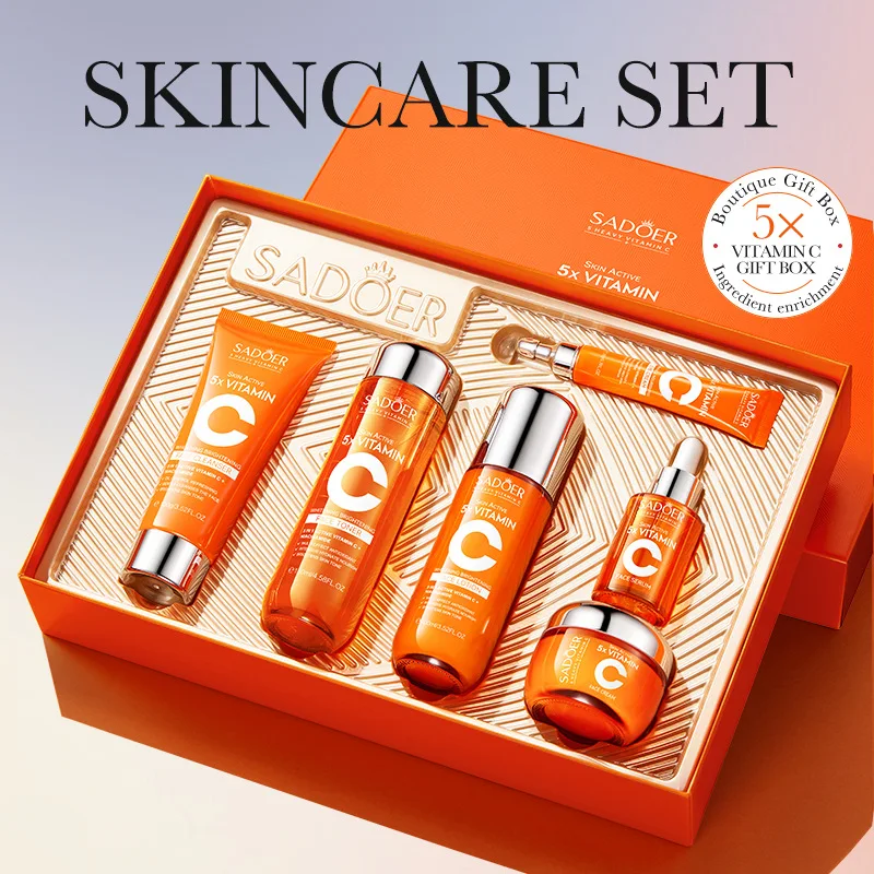 Vitamin C Face Skin Care Set Whitening Face Cream Dark Spots Serum Eye Cream Toner Facial Cleanser Moisturizing Lightening Kits