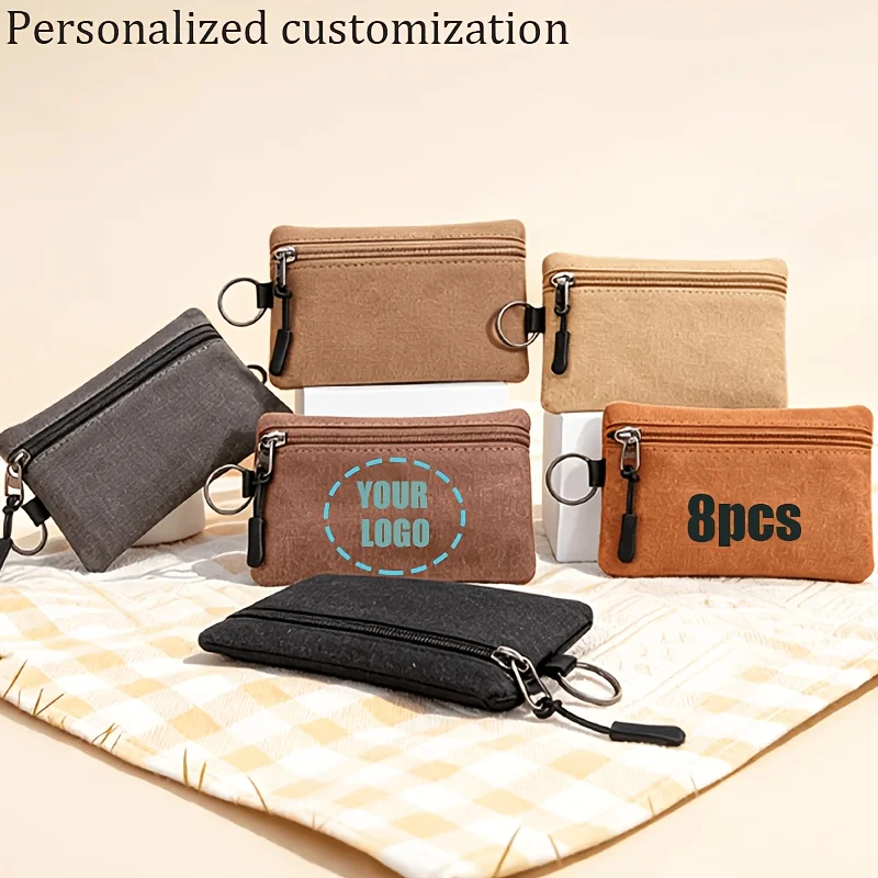 8/16PCS Personalized Photo Logo Coin Purse Key Pouch Zipper Wallet Card Holder Keychain Bag for Wedding Party Business Gifts