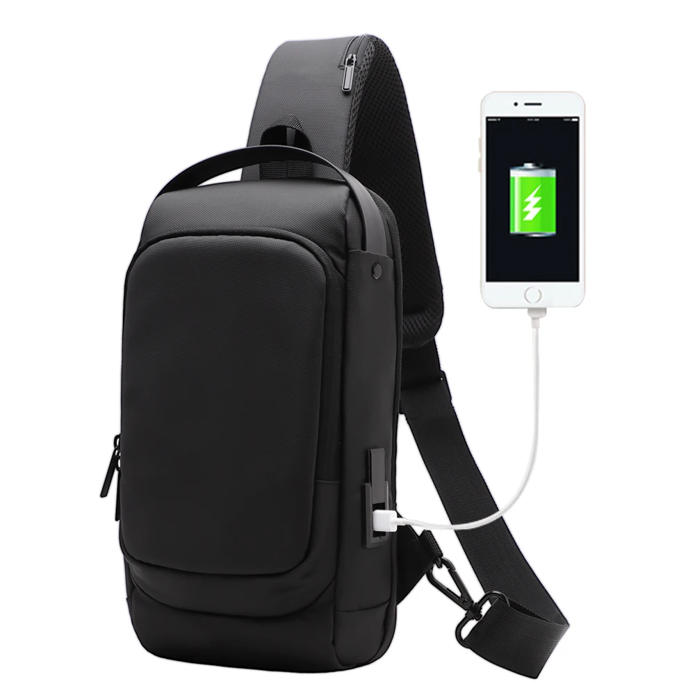TINYAT Waterproof USB Charging Sling Bag Men Crossbody Chest Pack Anti-theft Messenger Bag for Daily Commute Travel Outdoo