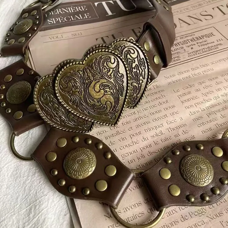 2026 Neuer Y2K Western Schnitzgürtel Vintage Distressed Ohne Löcher PU-Leder – Detail 4