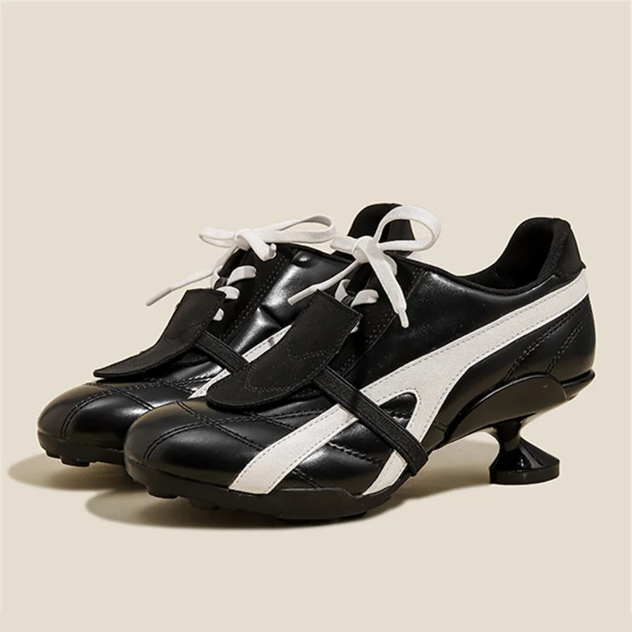 

Дизайнерские женские туфли-лодочки, спортивные балетки, ретро-туфли на шнуровке, повседневные туфли на высоком каблуке с круглым носком, каблук 6 см