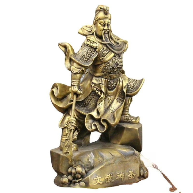 Brass Guan Gong Buddha statue ornament, copper martial arts statue, home decoration ornament