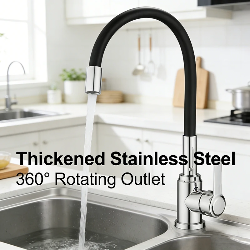 

304 Stainless Steel Kitchen Sink Faucet Hot Cold Water Mixer Tap Universal Swivel Silicone Hose Faucet Sink Tap for Kitchen