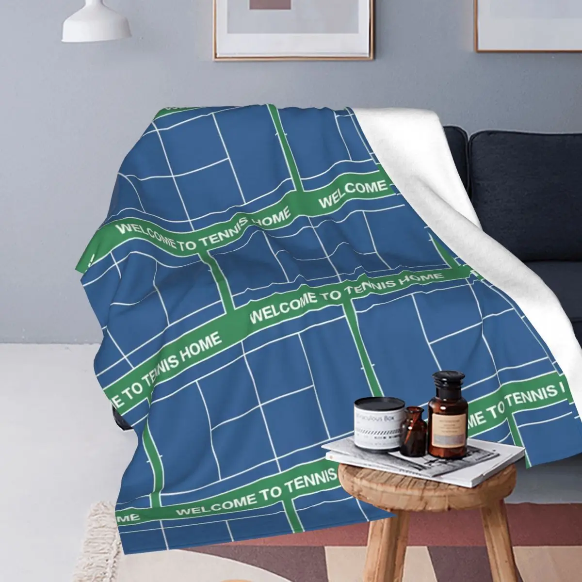 Tennis Court Pattern Blanket Soft Warm Flannel Throw Blanket Plush for Bed Travel Home Sofa