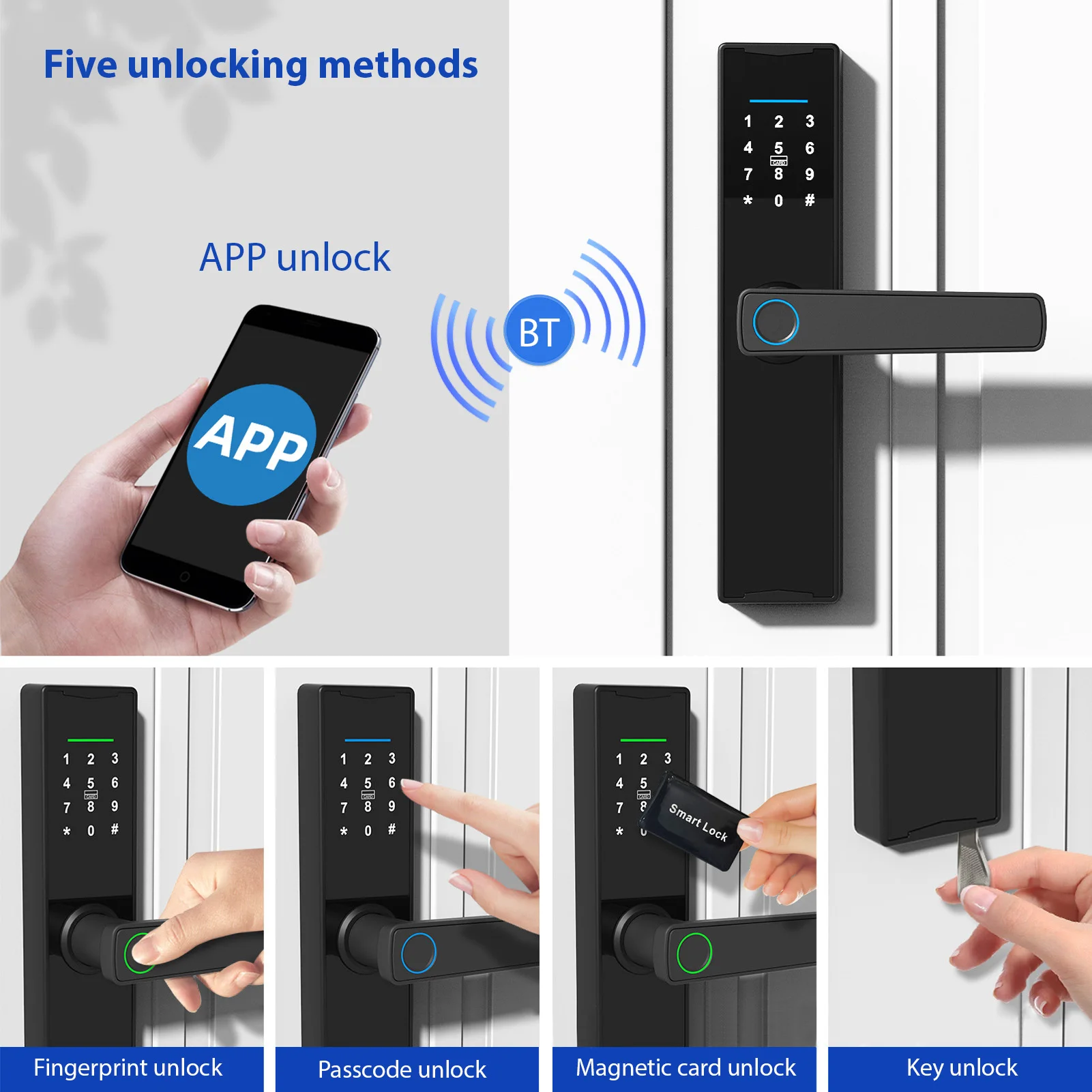 WiFi Smart Lock Keyless Entry Door Lock TY APP/Fingerprint/Password/Card/Mechanical Key 5 Unlocking Methods Touchscreen Aluminum