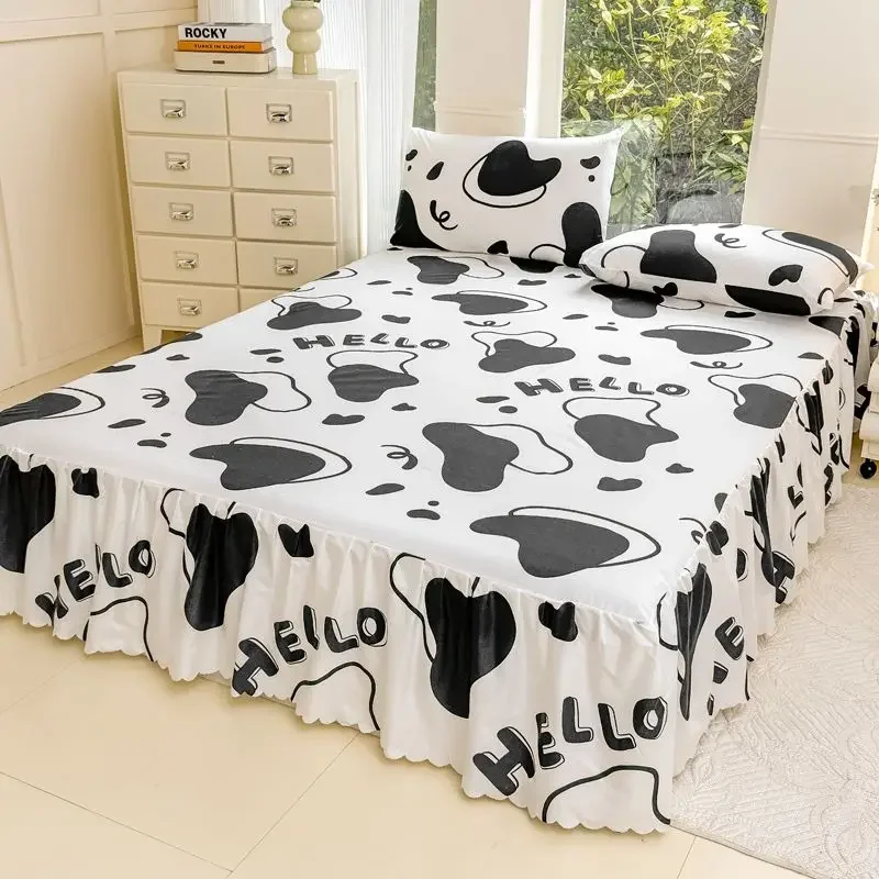 

Cute Floral Bed Skirt Single Piece Home Use Dustproof Princess Style Non-Slip Cover