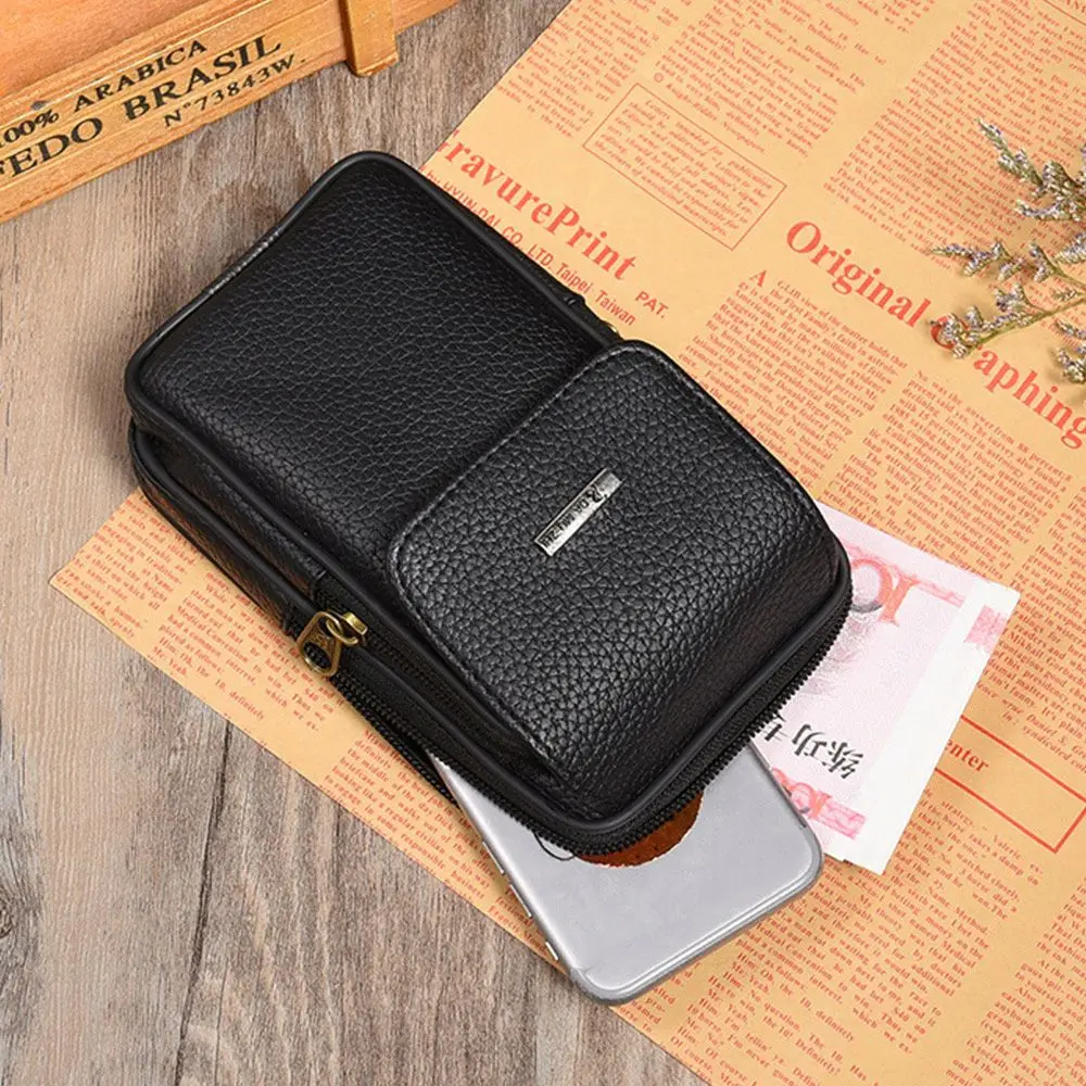 PU Leather Men Small Waist Bag Solid Color Bum Belt Pack Casual Fanny Business Waist Bag Men Travel Sports Belt Bum Phone Pouch