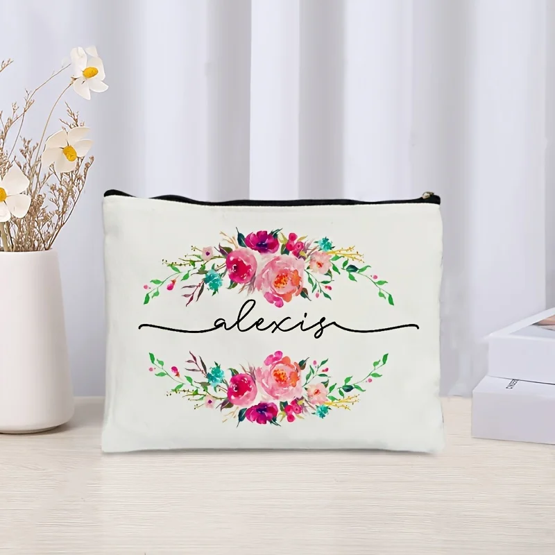 1pc Best Friend Gift, Makeup Case, Personalized Makeup Bag, Personalized Gift, Cosmetic Bag, Canvas Bag, Floral Monogram Bag