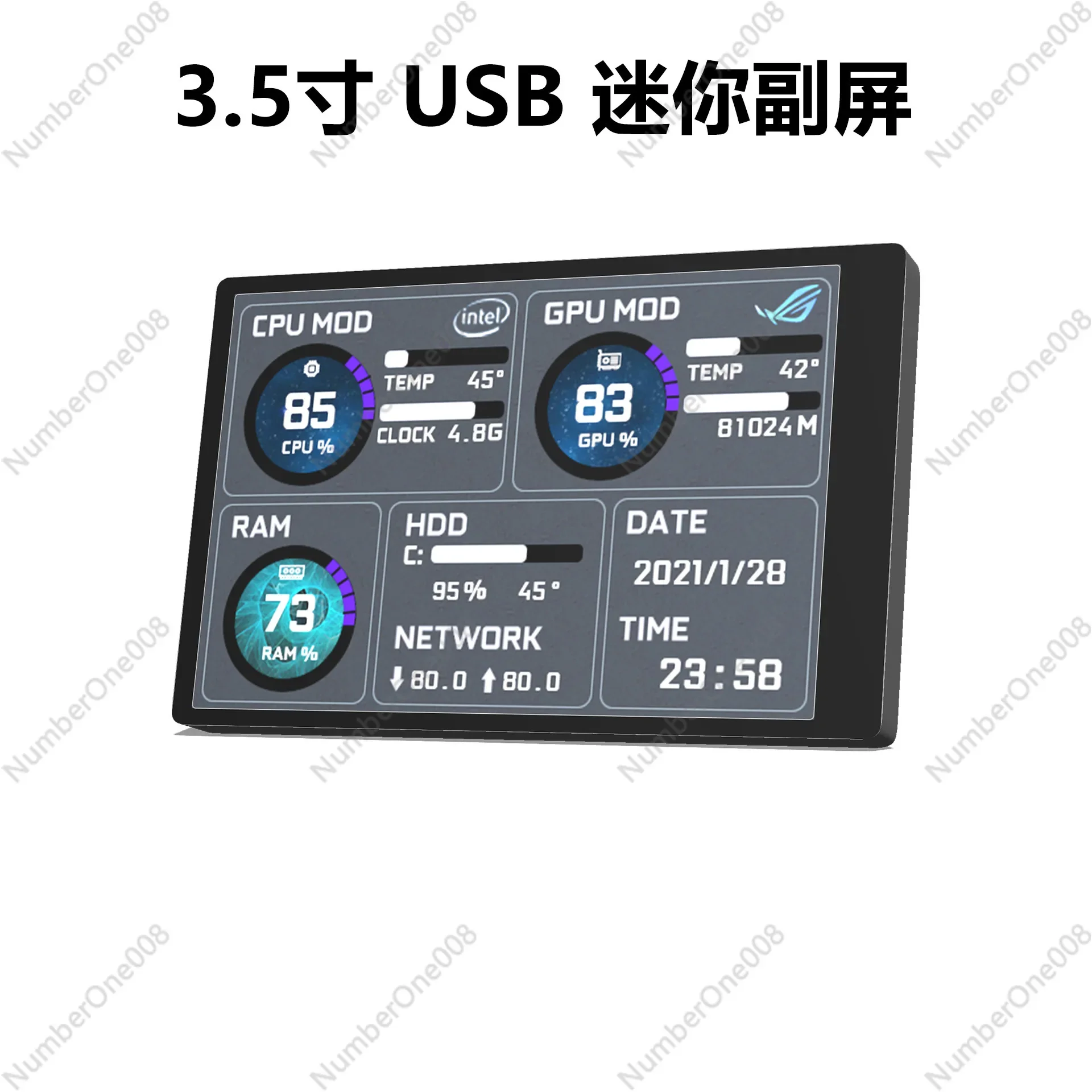 3.5-inch Computer Small Sub-screen IPS Full-view USB Chassis, Computer Monitoring Usb Sub-screen Free AIDA6 Spot