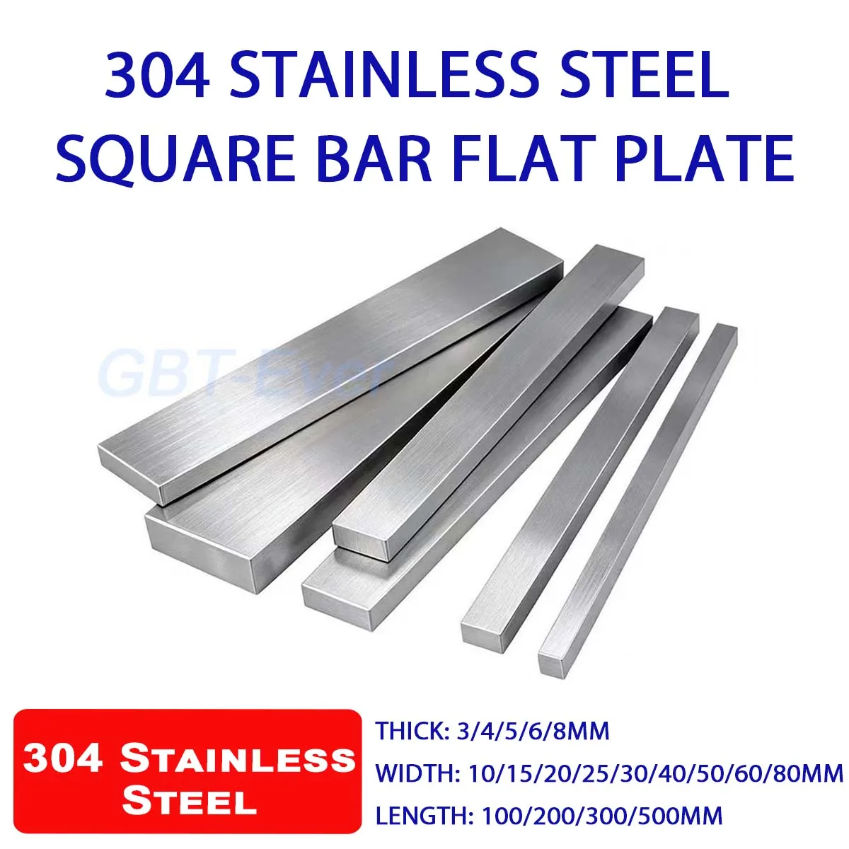 1Pcs 304 Stainless Steel Square Bar Flat Plate Rod Various Sizes Thick 3mm 4mm 5mm 6mm 8mm Length 100/200/300/500mm Width10-80mm