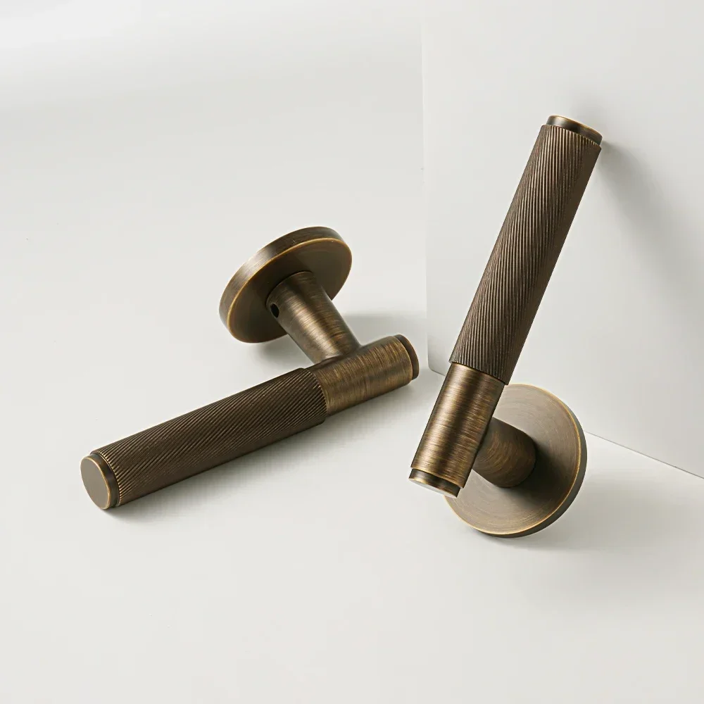 DOOROOM New Brass Knurled Door Lock Handle Set Privacy Dummy Black Gold Interior Bedroom Bathroom Double Wood Door Lever Indoor