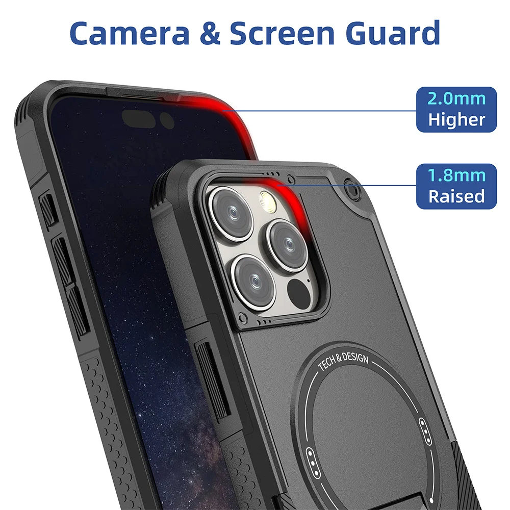 Militärisch Stoßfeste Handyhülle für iPhone 11 12 13 14 15 16 17 Pro Max mit Magnetischer Drahtloser Aufladung und Unsichtbarem Ständer – Detail 8