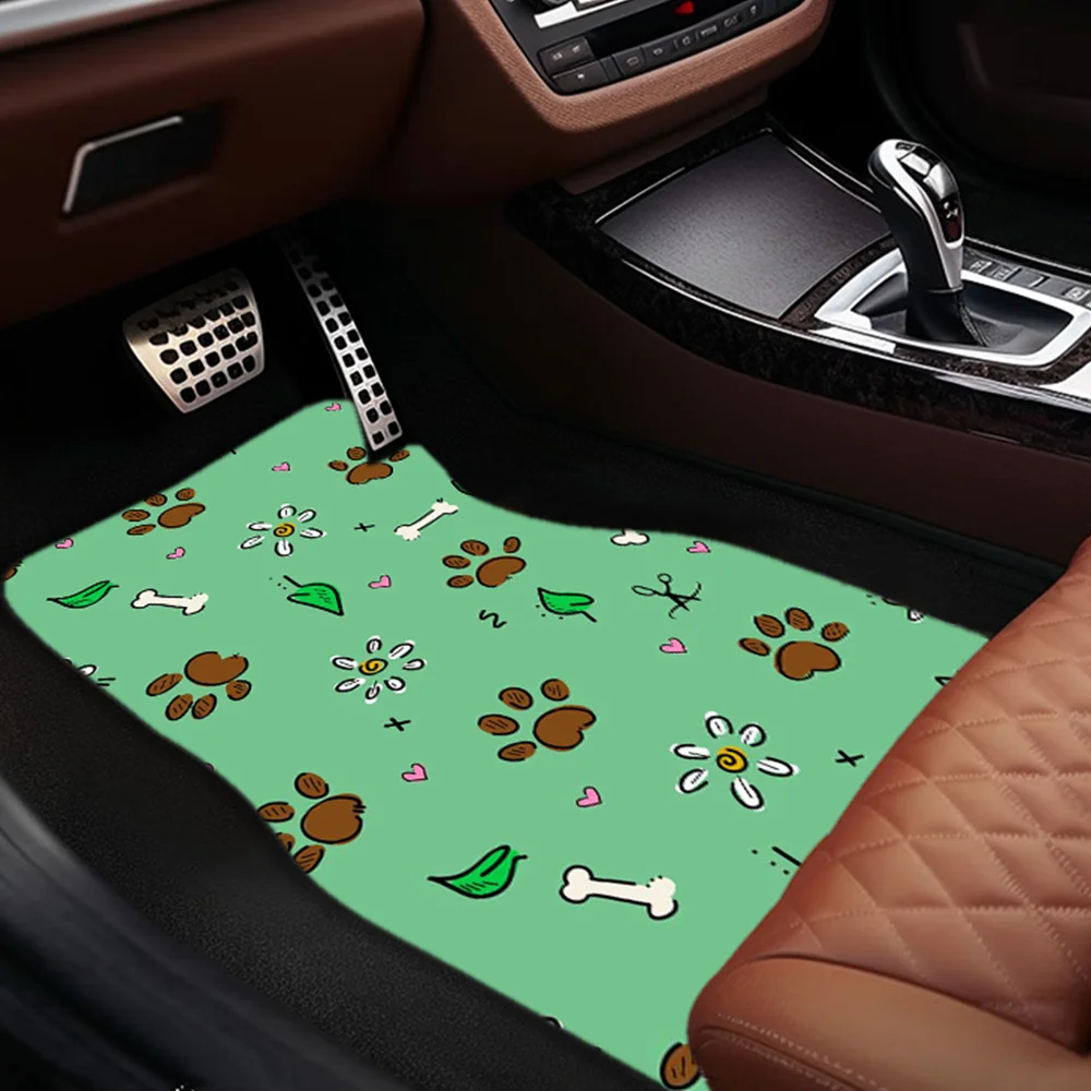 Dog Paw & Bone Pattern Car Floor Mats - Polyester Fiber, Universal Fit, All-Season, Non-Slip, Easy Clean, Set Of 1/2/4 Pieces, D