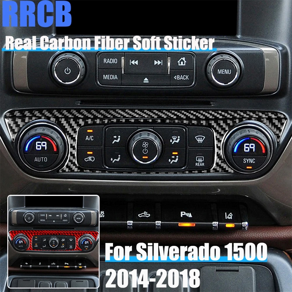 

Carbon Fiber Car Accessories Center Climate Trim Soft Cover Sticker For Chevrolet Silverado 1500 For GMC Sierra 1500 2014-2018