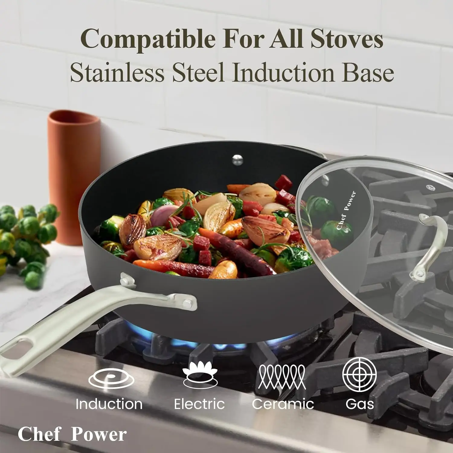 Hard Anodized Nonstick Cookware Sets 10 Piece with Stainless Steel Handle, Pots and Pans Set Non Stick, Kitchen Induction