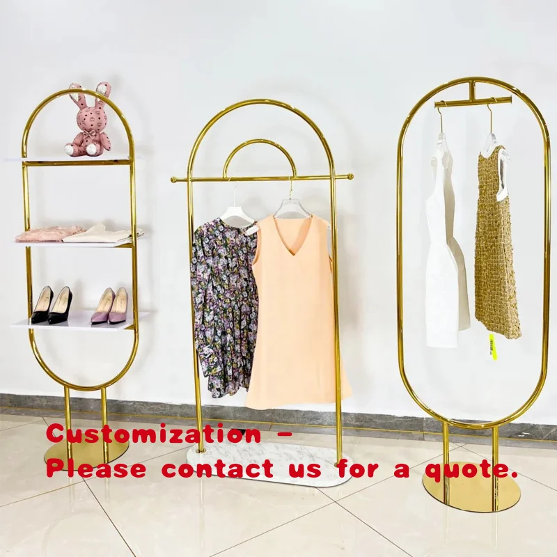

custom.Clothing Store Shelves Racking Display Gold Shiny Display Rack Stand Clothing Shop