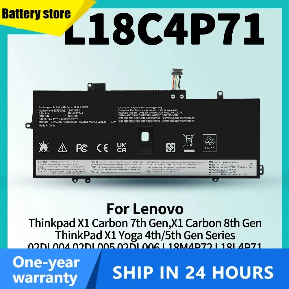 L18C4P71 L18M4P72 Battery for Lenovo Thinkpad X1 Carbon 7th Gen, X1 Carbon 8th Gen,ThinkPad X1 Yoga 4th/5th Gen Series L18L4P71