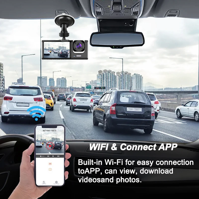 3Channel Dash Cam for Car 1080P Video Recorder WIFI APP Dashcam Car DVR Front and Rear View Camera Night Vision car accessory